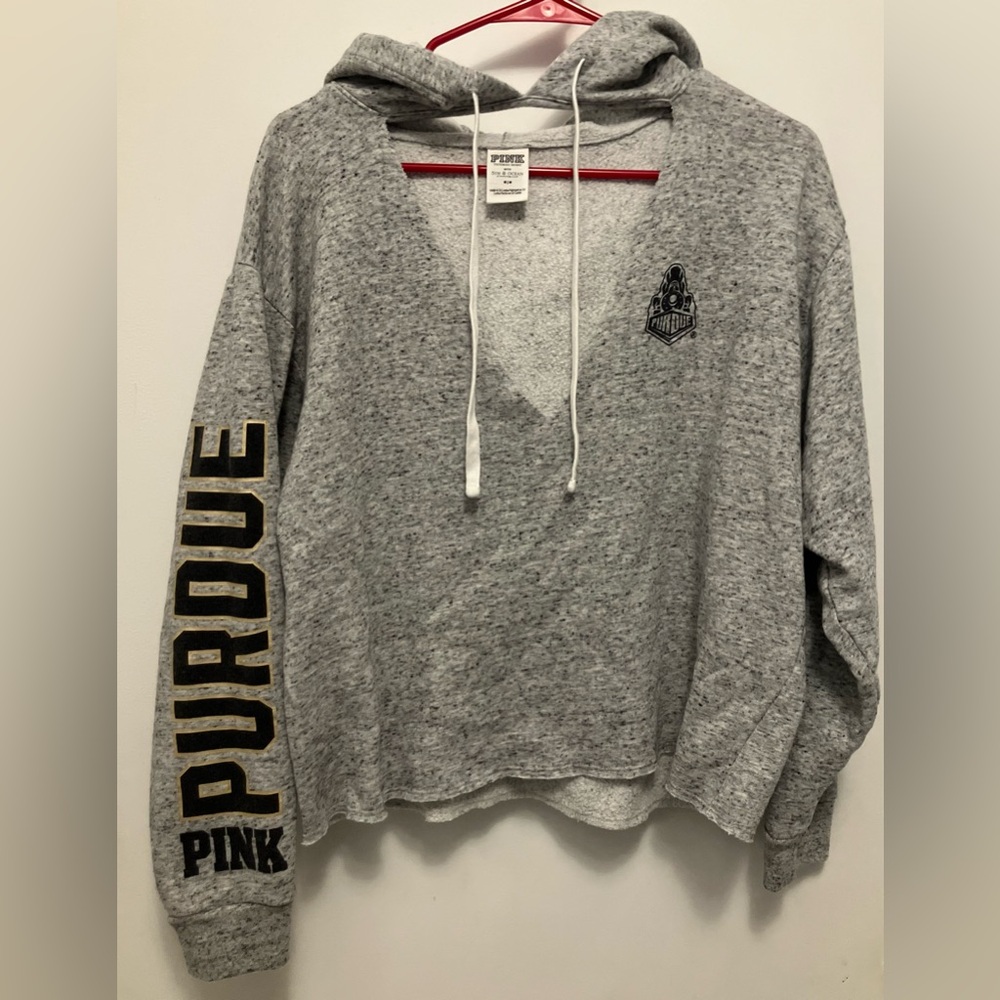 PINK Victoria's Secret Gray Hoodie with Black and Gold Accents